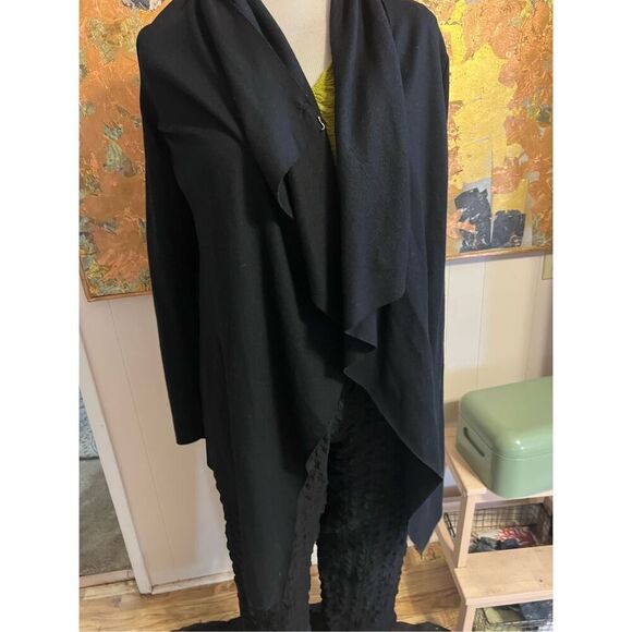 Helmut Lang Black 100% Stretch Wool Jersey Draped Cardigan M - Picture 2 of 10